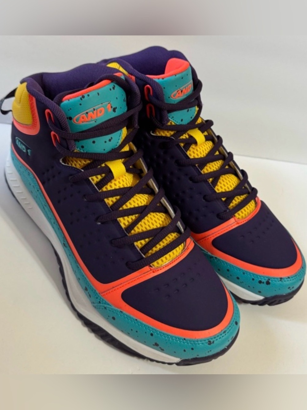 And1 Men's Athletic High-Top Shoes in Purple, Teal and Yellow - Picture 3 of 5